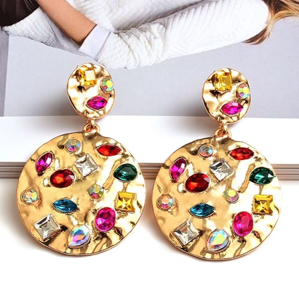 Just In🎉Gold Round Metal Rhinestone Drop Earrings